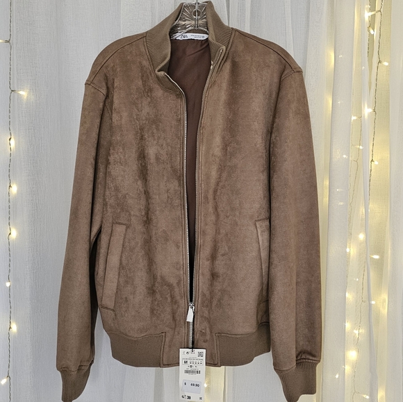 Zara Faux Suede Bomber Jacket for men, size M, color Brown - Picture 3 of 5